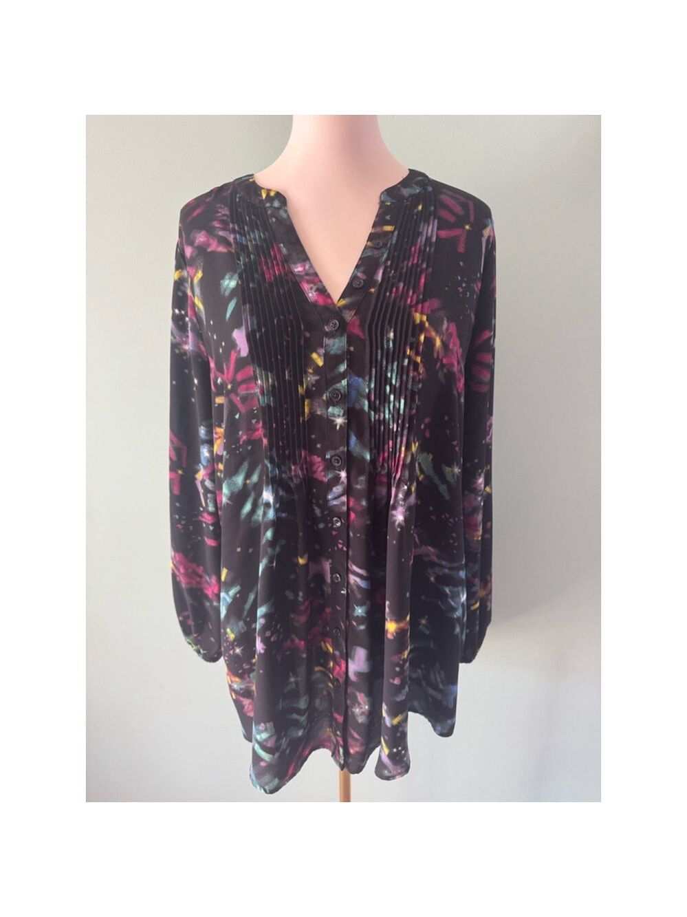 Women's Melissa McCarthy Seven7 Blouse Size 0X Black Multi-color